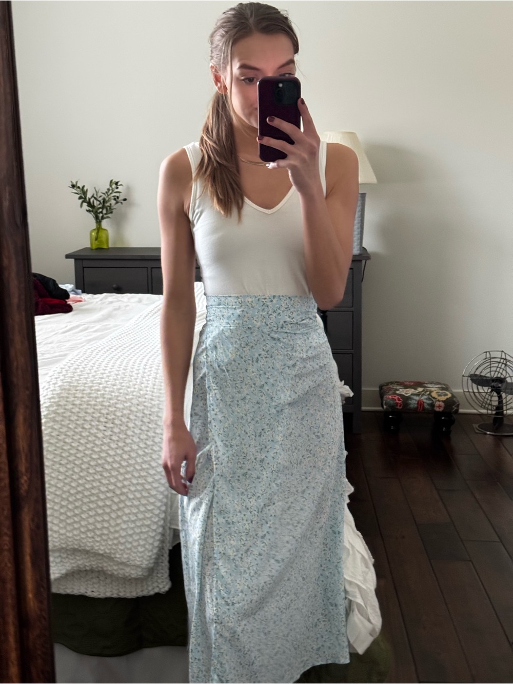 SHEIN Light Blue Floral Wrap-Style Maxi Skirt